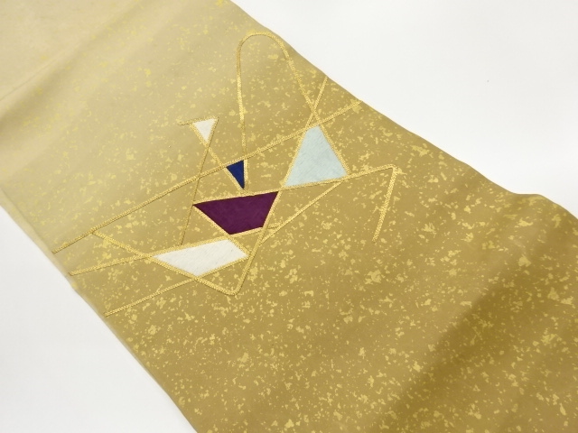 引箔金駒刺繍幾何学模様名古屋帯